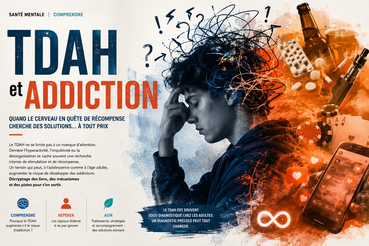 TDAH et addiction : comprendre, repérer, agir — quand le cerveau en quête de récompense cherche des solutions à tout prix